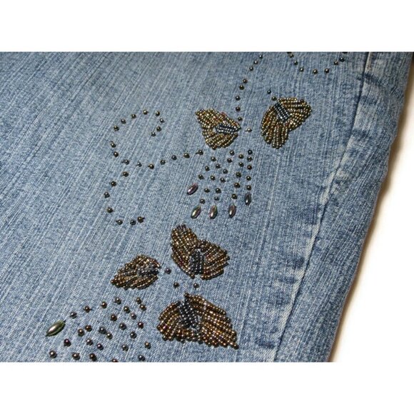 Boho Yoni Jay Denim Jeans Beaded 38" Waist x 32" Bohemian Bell Bottoms - Picture 9 of 15
